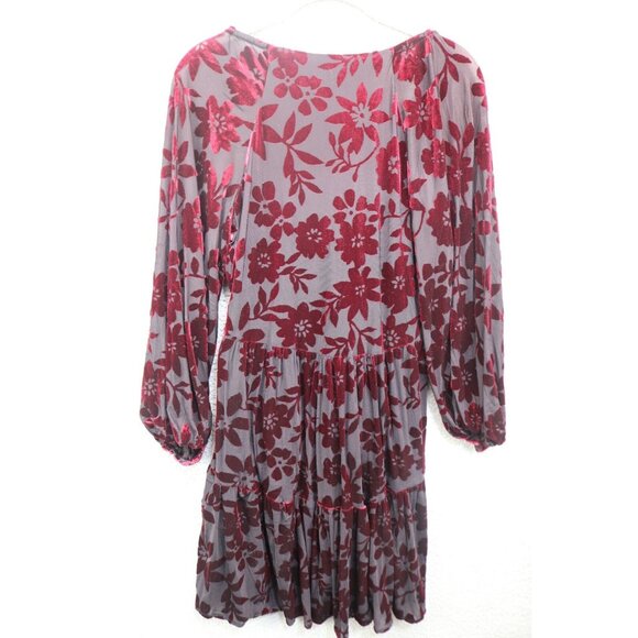 Taylor Burgundy Velvet Burnout-3/4 Puff Sleeves Babydoll Dress-Size 8-Whimsigoth - Picture 10 of 12